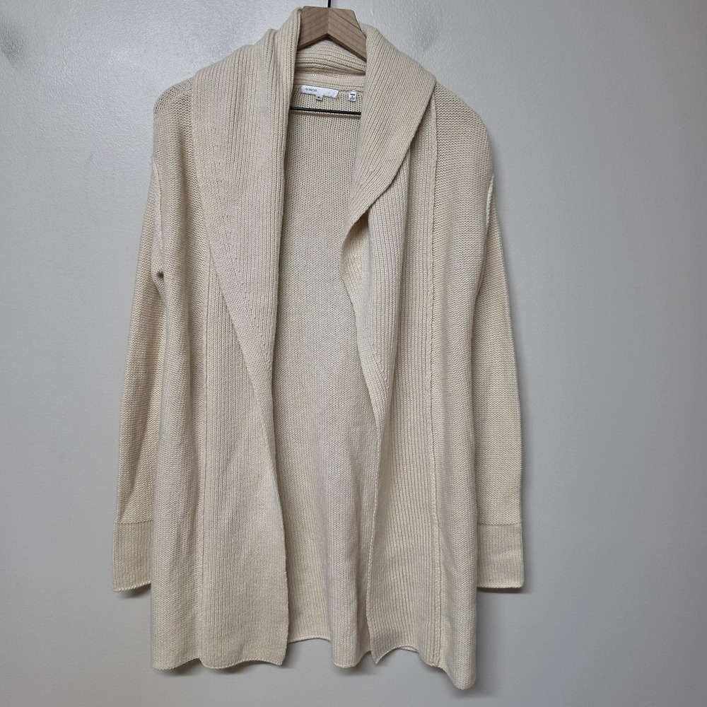 VINCE Ribbed Open Front Cardigan Tunic Sweater Cashmere Wool Alpaca Ivory Sz XS